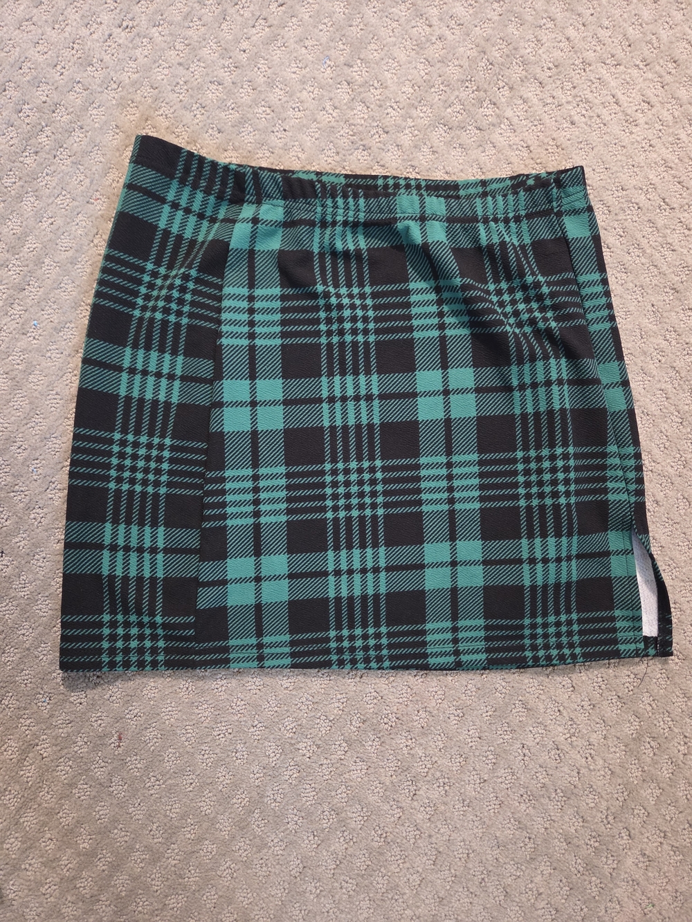 SHEIN Teal and Black Plaid Mini Skirt